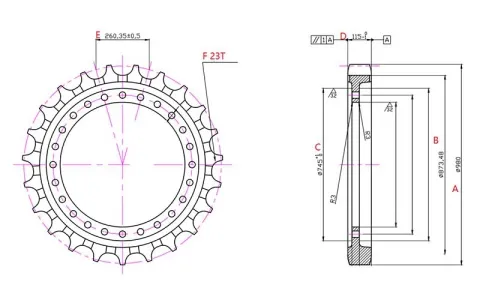 Rueda dentada para excavadora Volvo EC950