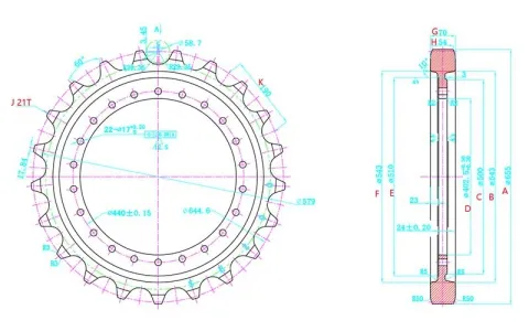 Rueda dentada para excavadora Volvo EC210  